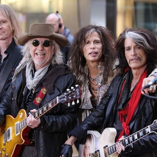 Tom Hamilton, Brad Whitford, Steven Tyler, Joe Perry, Aerosmith in Aerosmith Performing Live During The Today Show Concert Series