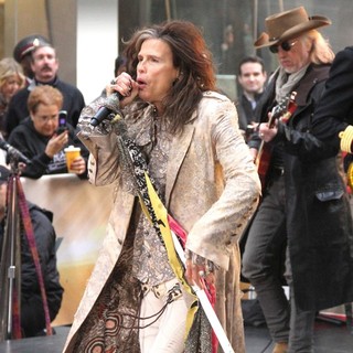 Steven Tyler, Brad Whitford, Aerosmith in Aerosmith Performing Live During The Today Show Concert Series