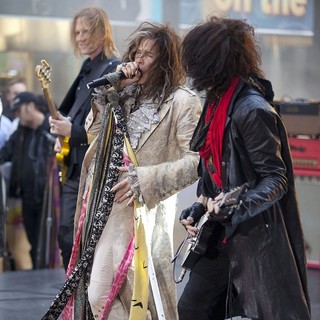 Tom Hamilton, Steven Tyler, Joe Perry, Aerosmith in Aerosmith Performing Live During The Today Show Concert Series