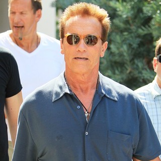 Arnold Schwarzenegger in Arnold Schwarzenegger Seen Leaving Cafe Roma