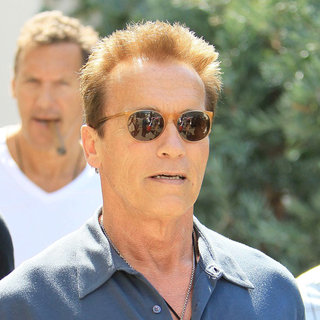 Arnold Schwarzenegger in Arnold Schwarzenegger Seen Leaving Cafe Roma