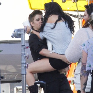 Justin Bieber, Selena Gomez in On The Set of Music Video Boyfriend