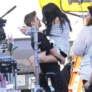 Justin Bieber, Selena Gomez in On The Set of Music Video Boyfriend