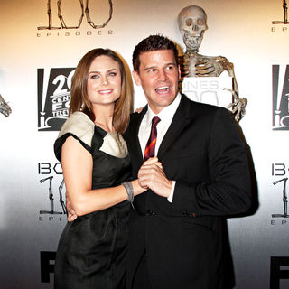 Emily Deschanel, David Boreanaz in The "Bones" 100th Show Party