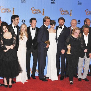 Helena Bonham Carter, Sacha Baron Cohen, Amanda Seyfried, Eddie Redmayne, Tom Hooper, Anne Hathaway, Hugh Jackman in 70th Annual Golden Globe Awards - Press Room