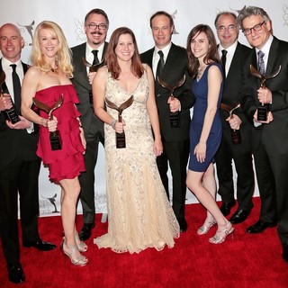 Sam Catlin, Moira Walley-Beckett, Vince Gilligan, Gennifer Hutchison, George Mastras, Thomas Schnauz, Peter Gould in 2013 Writers Guild Awards - Press Room