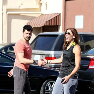 Maksim Chmerkovskiy, Hope Solo in Dancing with the Stars Celebrities Outside The Dance Rehearsal Studios