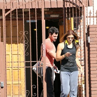 Maksim Chmerkovskiy, Hope Solo in Dancing with the Stars Celebrities Outside The Dance Rehearsal Studios