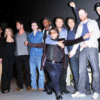 Scarlett Johansson, Chris Evans, Robert Downey Jr., Mark Ruffalo, Chris Hemsworth, Jeremy Renner, Samuel L. Jackson, Clark Gregg, Joss Whedon in Comic-Con 2010 - Day 3 - 'The Avengers' Press Conference