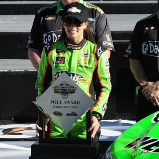 Danica Patrick Poses After Becoming The First Women in NASCAR History to Win The Pole Award - danica-patrick-pole-award-04