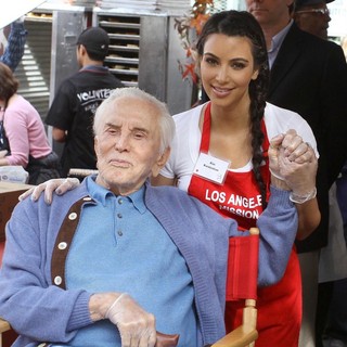 Kirk Douglas, Kim Kardashian in 75th Anniversary of The Los Angeles Mission Serving Thanksgiving Dinner to The Homeless
