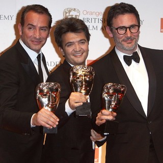 Jean Dujardin, Thomas Langmann, Michel Hazanavicius in Orange British Academy Film Awards 2012 - Press Room