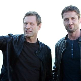 Aaron Eckhart, Gerard Butler in Russian Photocall for Olympus Has Fallen