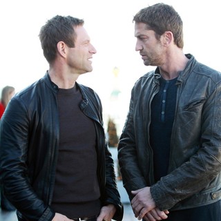 Aaron Eckhart, Gerard Butler in Russian Photocall for Olympus Has Fallen