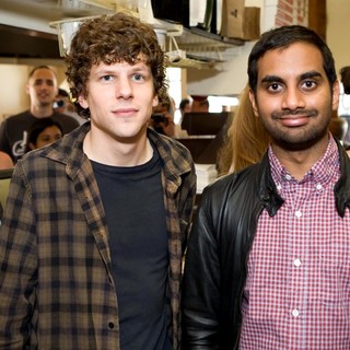 Jesse Eisenberg, Aziz Ansari in Jesse Eisenberg and Aziz Ansari Serve Pizza to Promote 30 Minutes or Less