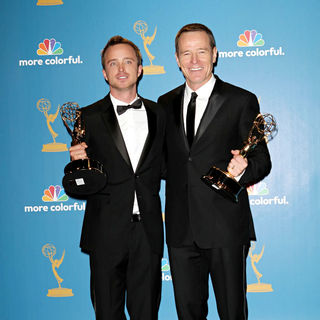 Aaron Paul, Bryan Cranston in The 62nd Annual Primetime Emmy Awards - Press Room