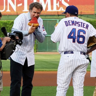 Will Ferrell, Ryan Dempster, Zach Galifianakis in Zach Galifianakis and Will Ferrell Promote Movie The Campaign by Throwing Out A Dueling First Pitch