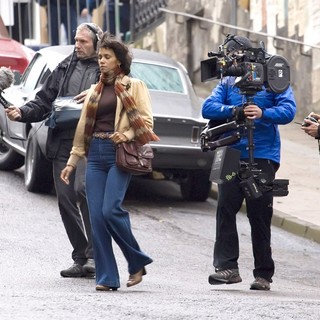 Halle Berry in On The Film set of Cloud Atlas Shooting on Location in Glasgow