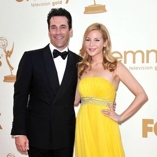 Jon Hamm, Jennifer Westfeldt in The 63rd Primetime Emmy Awards - Arrivals
