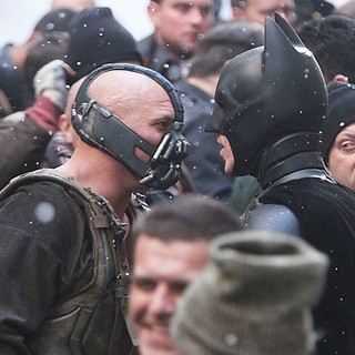 Tom Hardy, Christian Bale in On The Batman Movie Set of The Dark Knight Rises