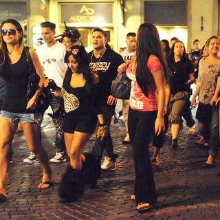 Vinny Guadagnino, JWoww, DJ Pauly D, Snooki, Ronnie Ortiz-Magro, The Situation, Sammi Giancola in Filming for The Reality Show 'Jersey Shore'