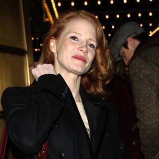 Jessica Chastain in Actors Outside The Walter Kerr Theatre for The Broadway Play The Heiress