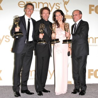 Phil Keoghan, Jerry Bruckheimer, Elise Doganieri, Jonathan Littman in The 63rd Primetime Emmy Awards - Press Room