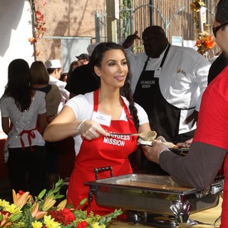 Kim Kardashian in 75th Anniversary of The Los Angeles Mission Serving Thanksgiving Dinner to The Homeless