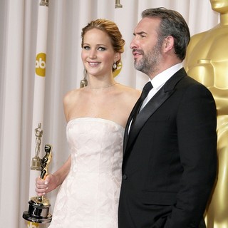 Jennifer Lawrence, Jean Dujardin in The 85th Annual Oscars - Press Room