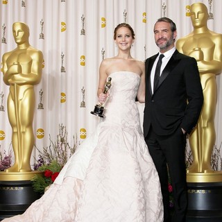 Jennifer Lawrence, Jean Dujardin in The 85th Annual Oscars - Press Room