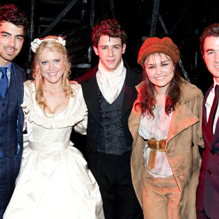 Joe Jonas, Jonas Brothers, Samantha Barks, Nick Jonas, Camilla Kerslake, Kevin Jonas in The Curtain Call for 'Les Miserables'