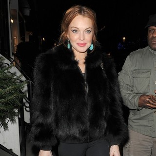 Lindsay Lohan in Lindsay Lohan Arrives at Nozomi Restaurant with Her Minder and Some Friends