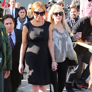 Lindsay Lohan, Dina Lohan in Lindsay Lohan Is Seen Leaving A Los Angeles Court for Her Car Crash Case Pretrial Hearing
