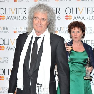 Brian May, Imelda Staunton in The Olivier Awards 2013 - Press Room