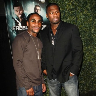 Floyd Mayweather, Jr., 50 Cent in The Lionsgate Home Entertainment and Grindstone VIP Screening of Freelancers