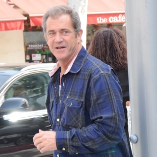 Mel Gibson in Mel Gibson Wearing A Plaid Shirt while Out Shopping in Beverly Hills