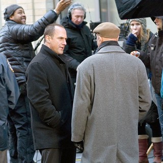 Christopher Meloni, Dann Florek in The Film Set of Law and Order: Special Victims Unit