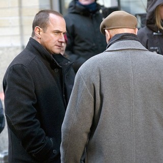 Christopher Meloni, Dann Florek in The Film Set of Law and Order: Special Victims Unit