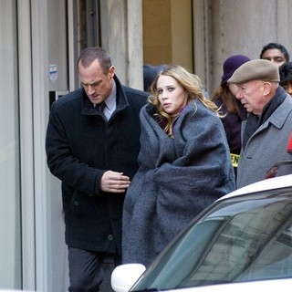 Christopher Meloni, Dann Florek in The Film Set of Law and Order: Special Victims Unit
