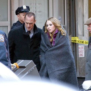 Christopher Meloni, Dann Florek in The Film Set of Law and Order: Special Victims Unit