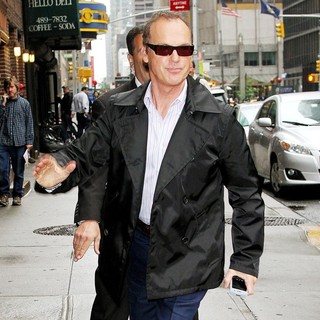 Michael Keaton in Michael Keaton Outside Ed Sullivan Theatre for The Late Show with David Letterman
