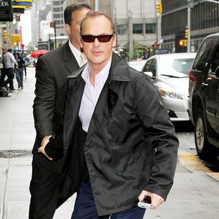 Michael Keaton in Michael Keaton Outside Ed Sullivan Theatre for The Late Show with David Letterman