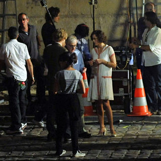 Woody Allen, Marion Cotillard, Owen Wilson in On The Set of The New Film 'Midnight in Paris' on The Dock of Seine