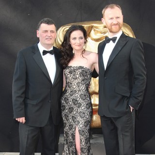 Steven Moffat, Lara Pulver, Mark Gatiss in The 2012 Arqiva British Academy Television Awards - Arrivals
