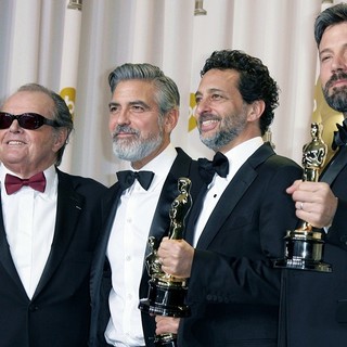Jack Nicholson, George Clooney, Grant Heslov, Ben Affleck in The 85th Annual Oscars - Press Room