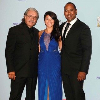 Edward James Olmos, Gina Rodriguez, Michael D. Olmos in 2012 NCLR ALMA Awards - Press Room