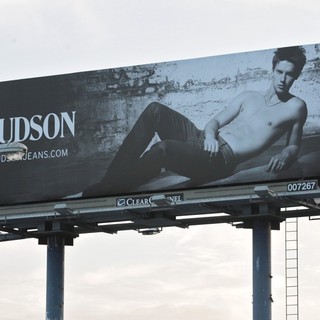 Patrick Schwarzenegger in Patrick Schwarzenegger Poses Shirtless for Hudson Jeans on A Sunset Boulevard Billboard