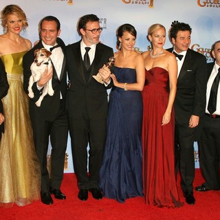 Thomas Langmann, Missi Pyle, Jean Dujardin, Michel Hazanavicius, Berenice Bejo, Penelope Ann Miller, Ludovic Bource, Ken Davitian, James Cromwell in The 69th Annual Golden Globe Awards - Press Room
