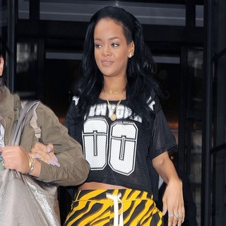 Rihanna in Rihanna Leaving Her Hotel in Tiger Print Shorts