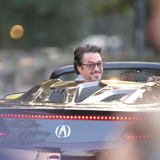 Robert Downey Jr. in Actors on The Set of The Avengers Shooting on Location in Manhattan